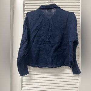 EUC✨CYNTHIA ROWLEY✨women Navy Blue Shirt linen 100%✨small